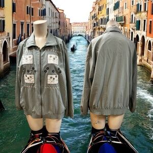 Logix, Woman, Springs Jacket, Gray, Sz M,Long Sleeve, Zip, Floral embroidery.!